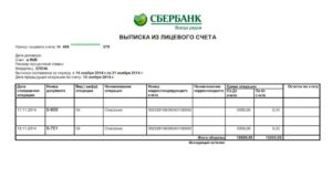 Выписка по счету банковской карты Сбербанк