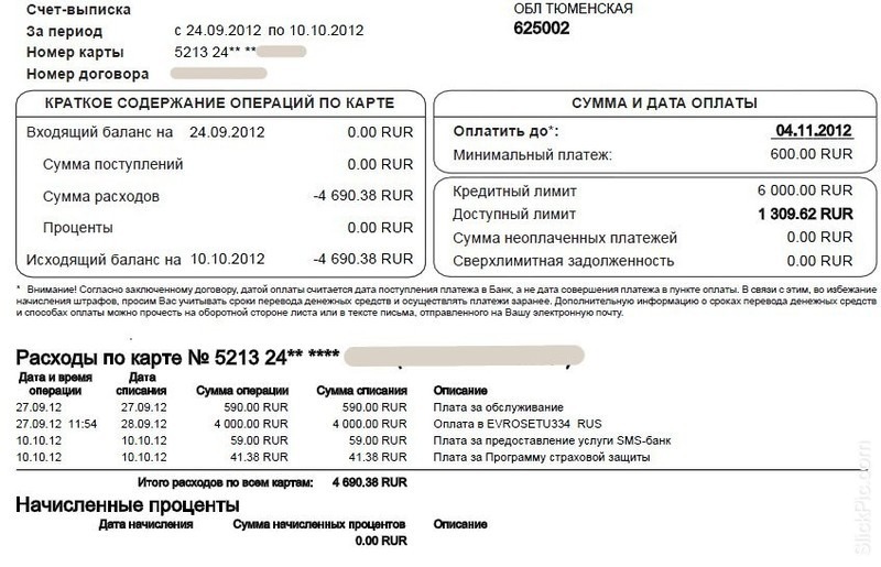 выписок по карте